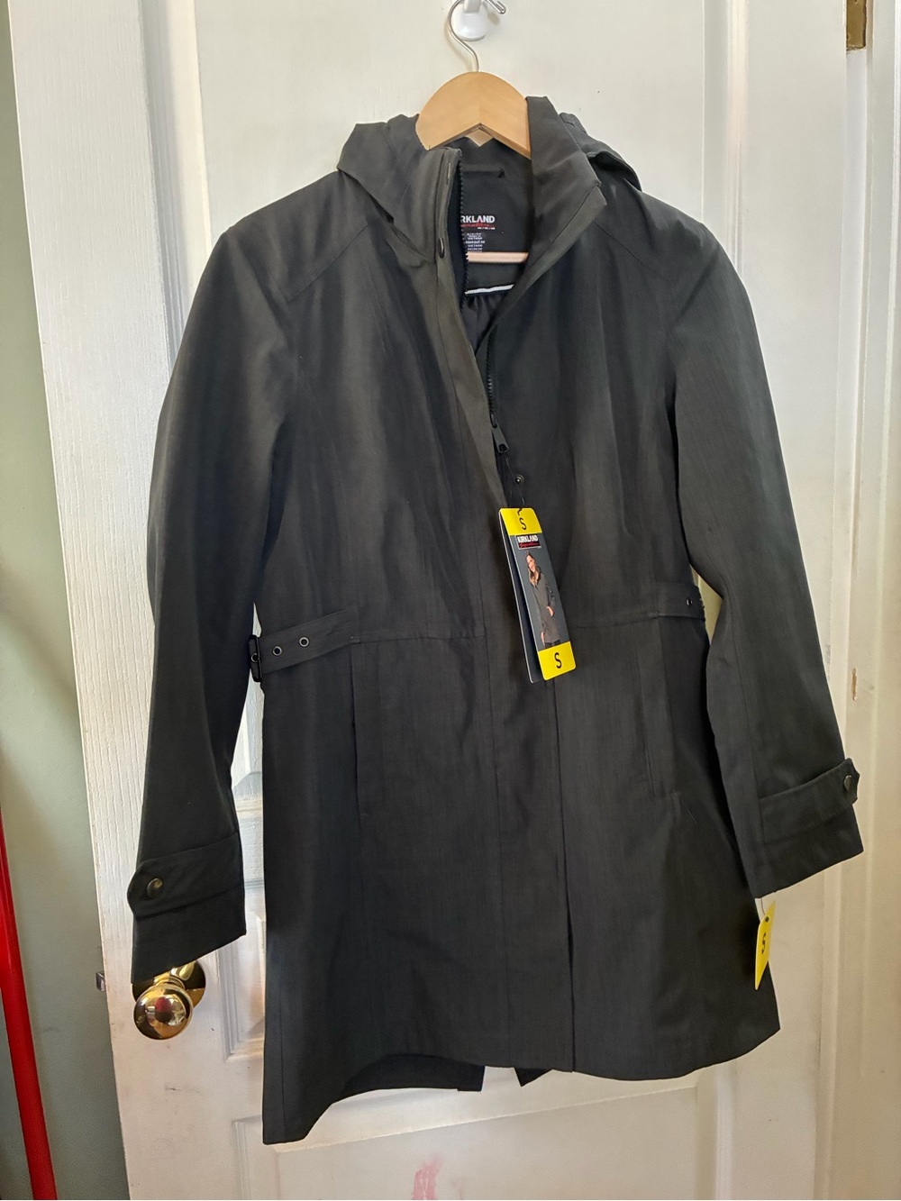 Kirkland Signature Black Hooded Trench Rain Coat Jacket Women’s Small NWT